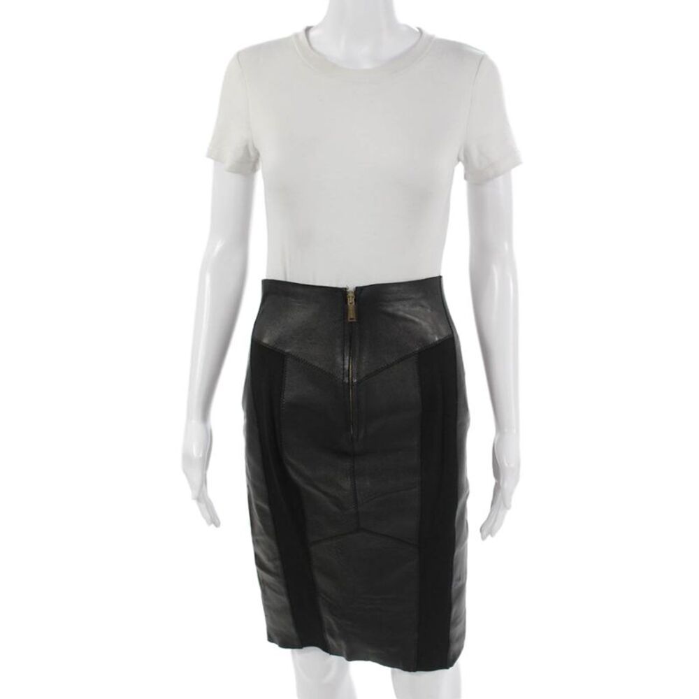 Dsquared2 Womens Black Leather Straight Pencil Skirt Size 42